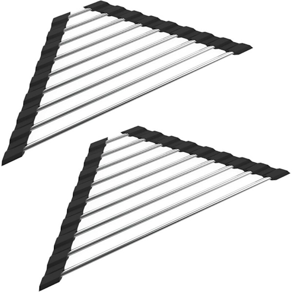 Black Dish Drying Rack for Sink Foldable Removable Stainless Steel Sink Drain Roll Rack 41CM 15CM Triangular 2PCS