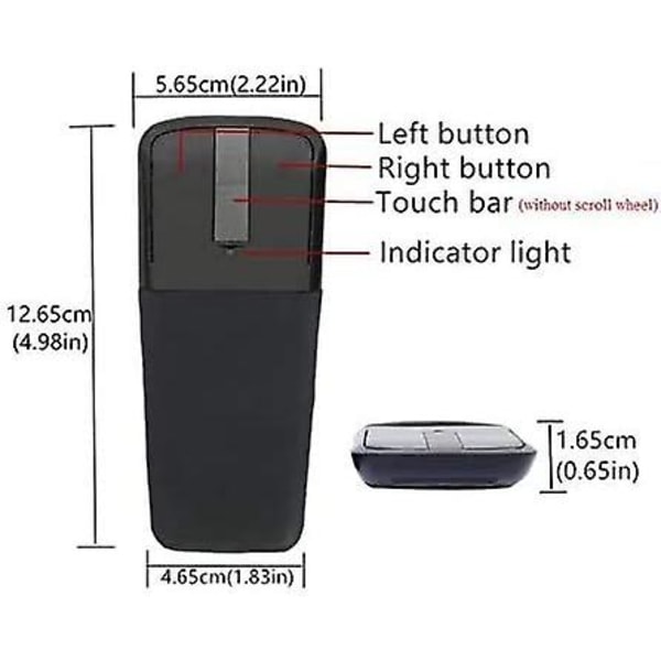 Mini Trådløs Mus Sammenleggbar Arc Touch Mus 2.4ghz Datamus USB-mottaker (svart)
