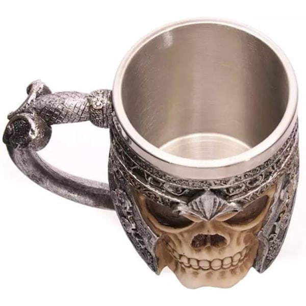 Rustfri Stål Indvendig Tankard til Vand, Te, Øl, Kaffe, Drikkevarer (3D Kranie Mønster)
