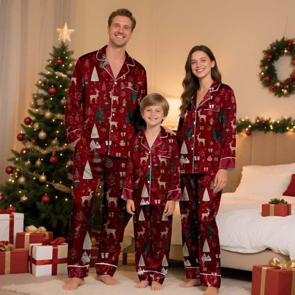 Matchende julepyjamassæt til familien i silke, afslappet matchende sæt til far Father XL