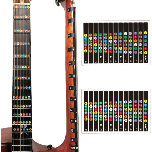 Gitarrgreppbrädesdekaler Greppdekaler för Akustisk Gitarr Basgitarr Notdekaler Ackorddekaler för Barn Nybörjarinlärning 2 st