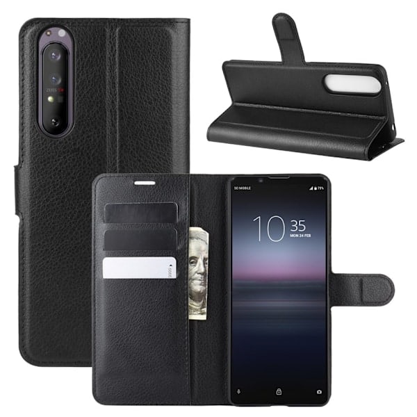 Sony Xperia 1 II - Litchi Pung Etui - Sort Black Sort