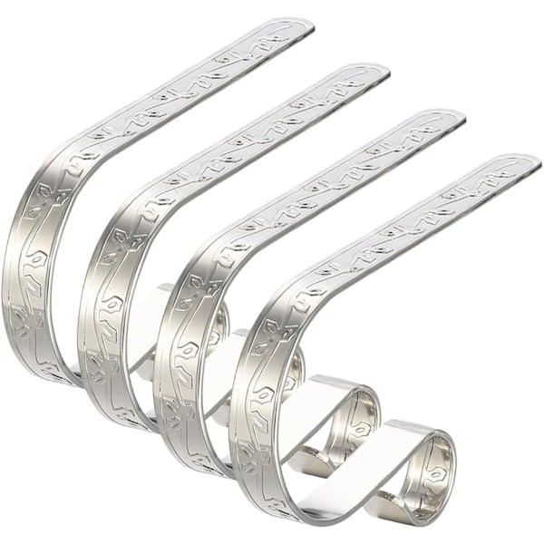 4 st Julstrumpkrokar, Spiskrok, Metallhängande Krok, för Julgran, Spis, för Julfester (Silver med Blommönster)