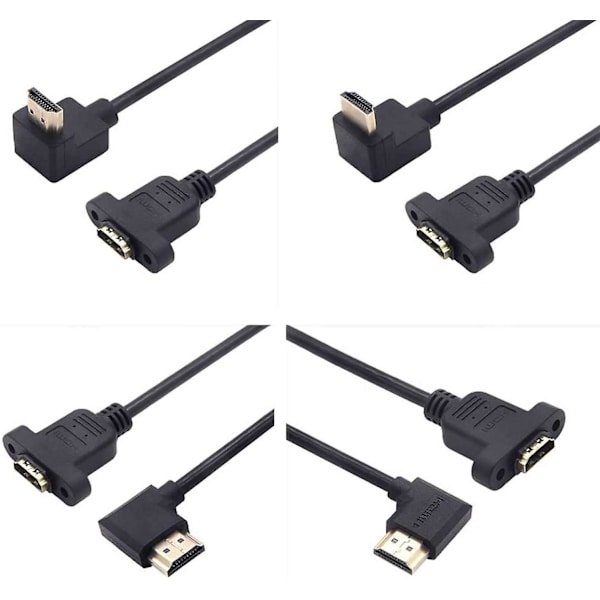 90 Graders HDMI-kabel, guldpläterad HDMI 1.4 hane till hane-kabel, stödjer 1080P HD 3D dator set-top box projektor TV PS3/4 (30 cm, upp + ner + vänster + höger