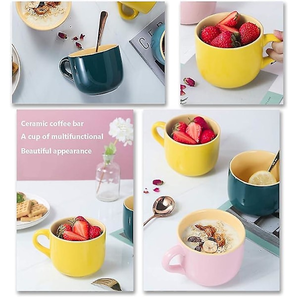 Porslin Stor Havregrynsmugg - 23 Uns (680 ml) Bred Kaffemugg, Frukostkopp och Soppskål, Mikrovågsugn och Diskmaskinsäker, Keramisk Mugg Gul