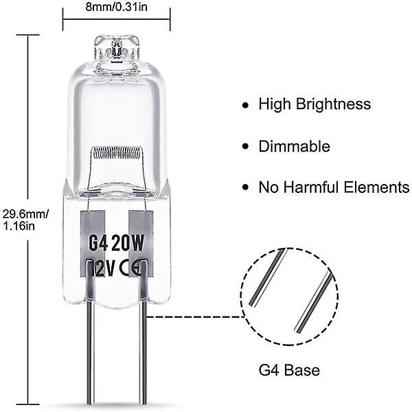 20 stk. G4 Halogenpære 20w Dc12v Innendørs Halogen G4 Lampe Krystallpære