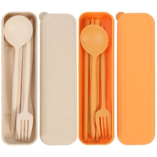 2 Set Portabla Reseset för Resor Utomhus Bestick Kniv Gaffel Sked Trästickor