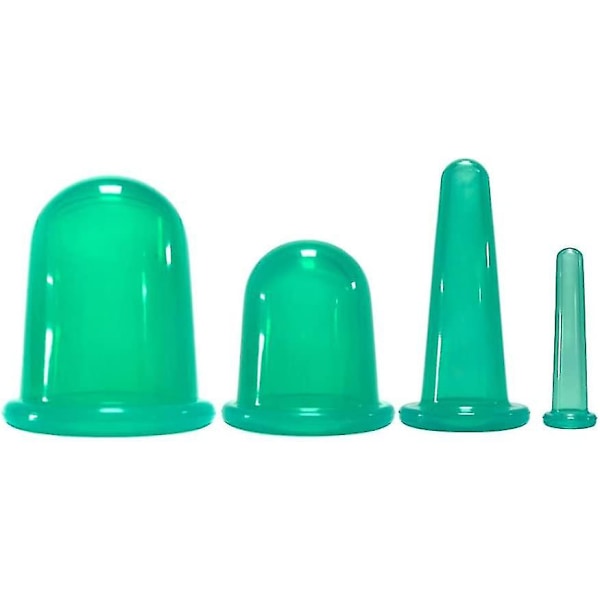 Koppar för Koppingterapi Set Ansiktskopping Set Anti Cellulite Massage Silikon Massagekopp Familjehälsoskötselhjälp - Grön4st