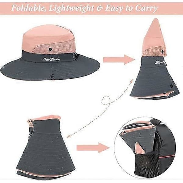 Dame UV-Beskyttelse-Foldbare Solhatte Mesh Bredskyggede Strandfiskehatte med Hestehalehul[CO]