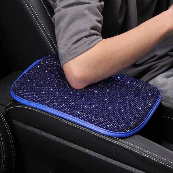 Bilarmstödsöverdrag för dammode, mjuk sammet och diamantdesign glitter strass auto mittkonsolskydd