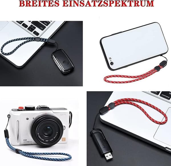 6-pack handledsrem för telefon, justerbar nylonrem för mobilskal, nycklar, kamera, USB, svart blå röda prickar