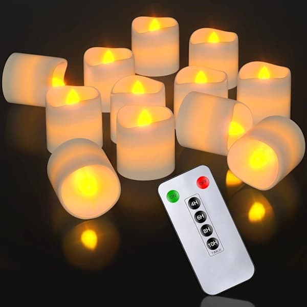 12 stk LED-telys med fjernkontroll og timer for bryllupsdekorasjon, telys med timer, telys med timer