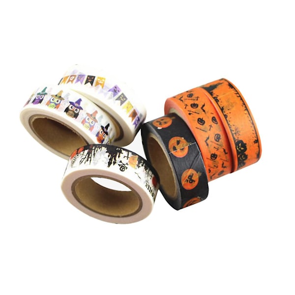6 stk. Dekorativt Washi Tape Hobbysæt Maskeringstape Halloween Tema til Scrapbøger DIY Håndværk Gaveindpakning
