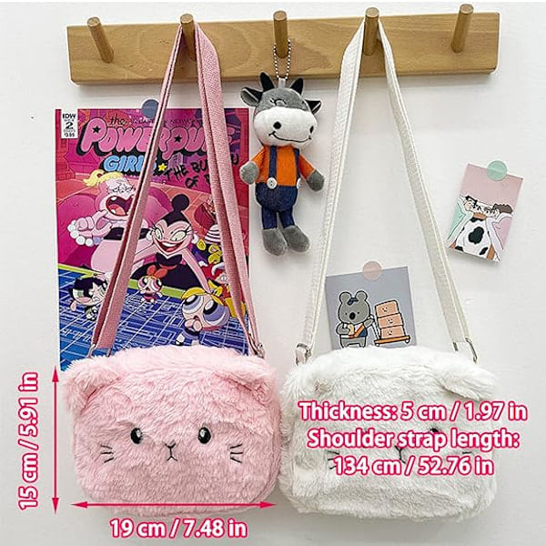 Liten Plyschväska för Flickor, Mini Prinsessväska, Katt Axelremsväska för Flickor, Rosa Justerbar Axelrem, Messenger Bag, 19x15x5cm
