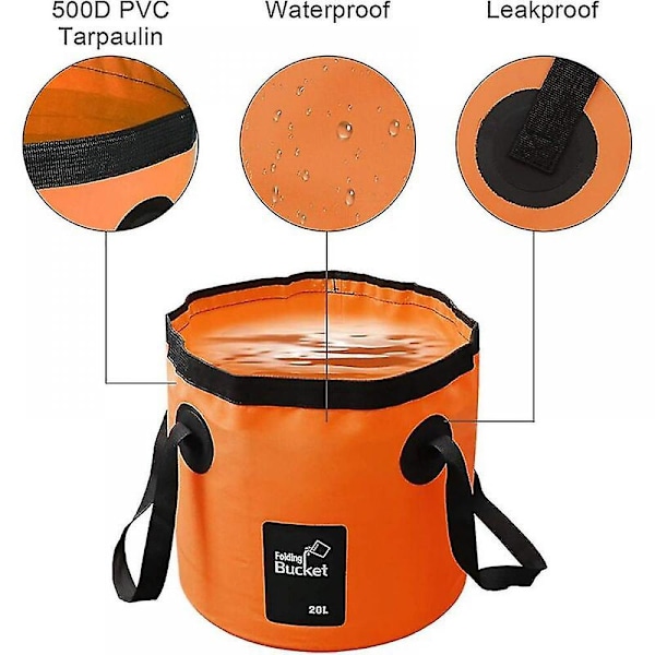 20l Vikbar Hink - Bärbar Vikbar Hink Vattenbärare Tvätthink För Camping Vandring Fiske Resa Orange