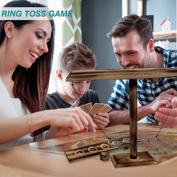 Renkaanheittopeli aikuisille ja lapsille, ulko- ja sisäkäyttöön, käsintehty puinen Hookey Ring Toss -peli
