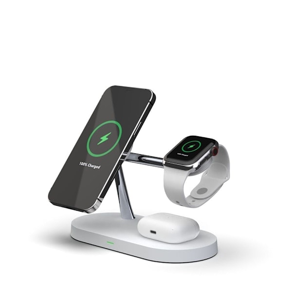 Tech-Protect 15W LED 3-i-1 Magnetisk MagSafe Laddare Vit