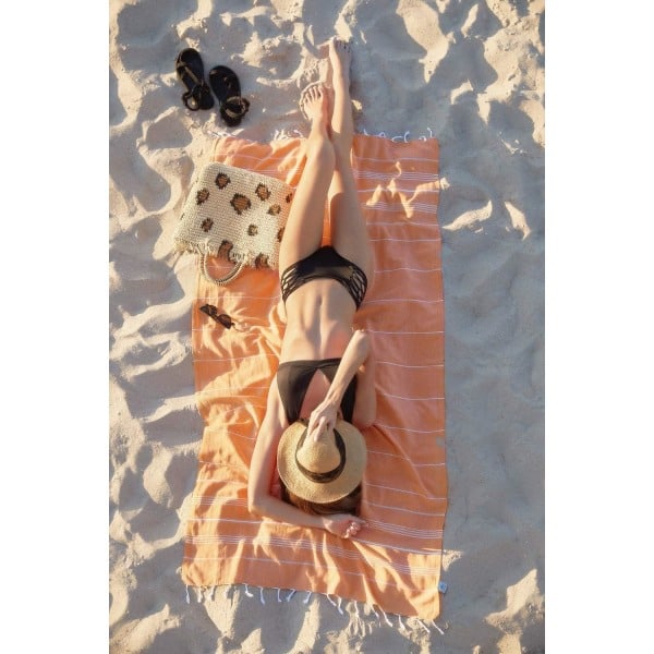 Strand - Pyyhe Turkispuuvilla Kylpy Spa Sauna Hammam Matka Jooga Kuntosali Jahti Lakana Kääre Huopa 100 x 180 cm (oranssi)