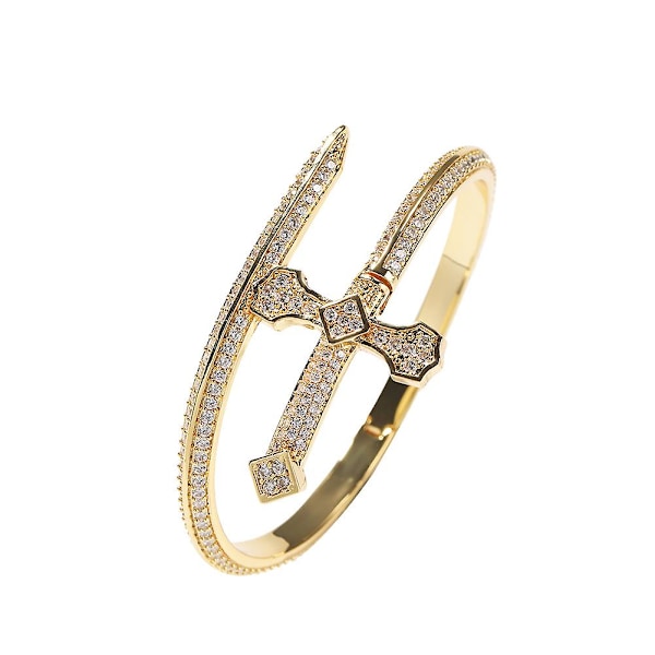 Gull Titanium Rustfritt Stål Pavé Cubic Zirconia Simulert Diamant Stablebar Oval Åpningsarmring