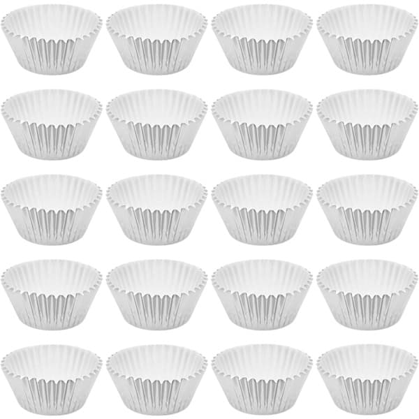 100 st folie metalliska cupcakeformar, folie bakformar, cupcake-papper, bakformar, cupcake-omslag, muffinsformar papper, cupcakeformar (silver)[PL]