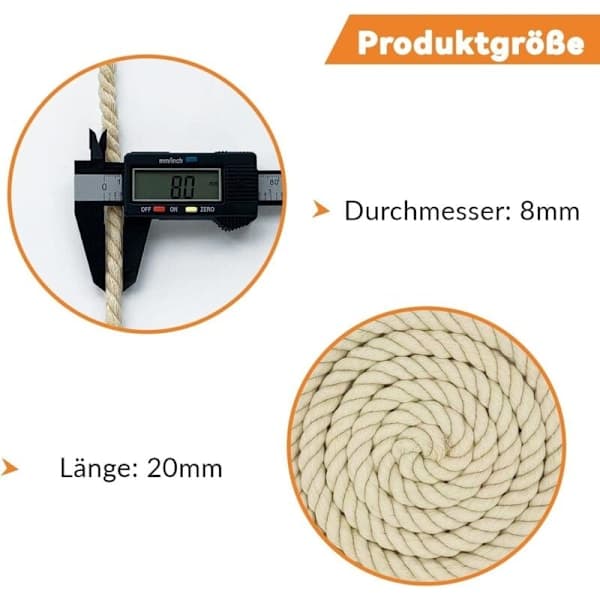 Makramérep, Tjockt Rep, Stort Flätat Bomullsrep, 8mm x 20m Beige【pl】