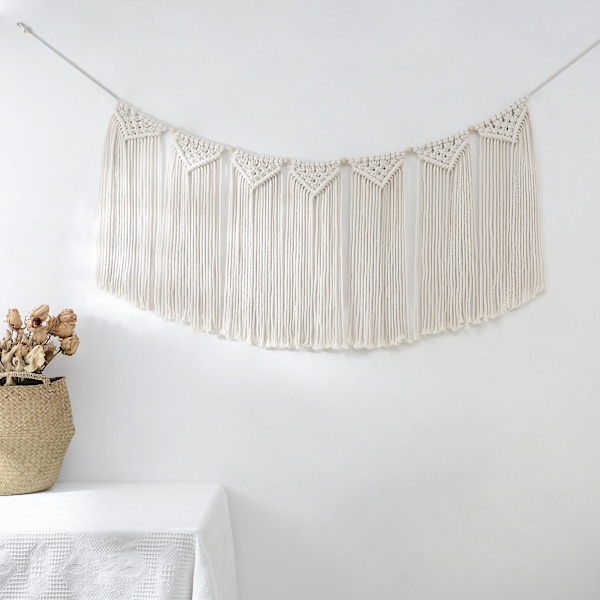 Gardinkappa för Kök/Vardagsrum, 90x40cm Farmhouse Fönsterkappa med Trasor Macrame Väggdekoration för Sovrum Vardagsrum K