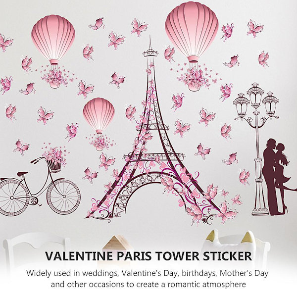 2 Ark Valentine's Day Väggdekaler Fönster Eiffeltornet Dekaler Romantisk Dekal