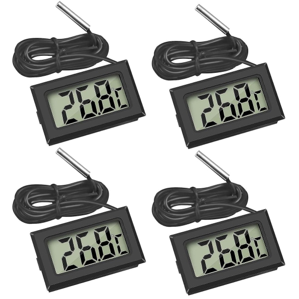 4x digital LCD-termometer temperaturvakt med extern sond för kyl och frys Kylskåp Akvarium (4x svart)