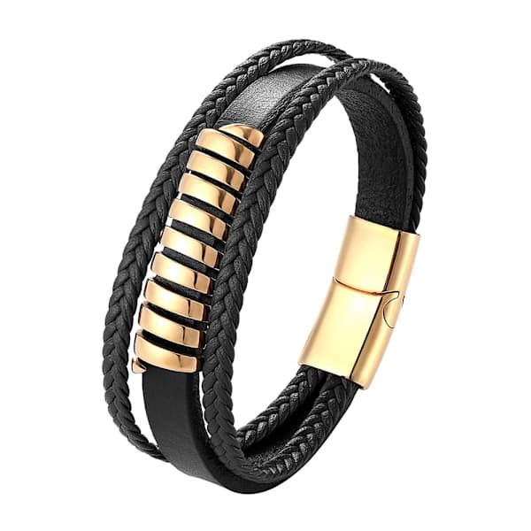 Læderarmbånd i rustfrit stål til mænd med magnetisk lås【PL】