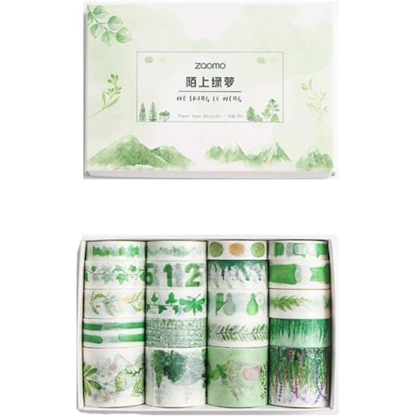 Grönt Washi Teippi 20 Rullaa, Ruohonlehti Kukka Puu Hedelmä Kawaii Kakku Eläin Washi Masking Teippi Set Journaliin, Lahjapaketointiin, Joulukoristeluun