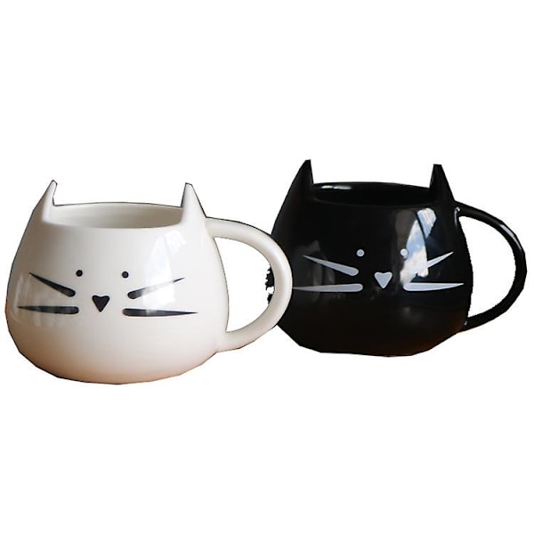 2-pack Söt Katt Kaffekopp Set Keramiska Kattunge Tekopp Par Kopp för Kattälskare 355 ml (Svartvit)