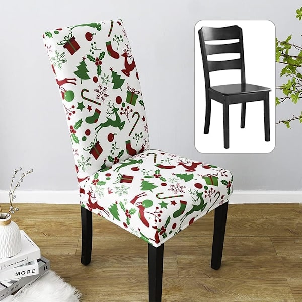 Julstolsöverdrag, Set med 4 Stretch Stolsöverdrag Tvättbara Stolsöverdrag Julmöbelskydd