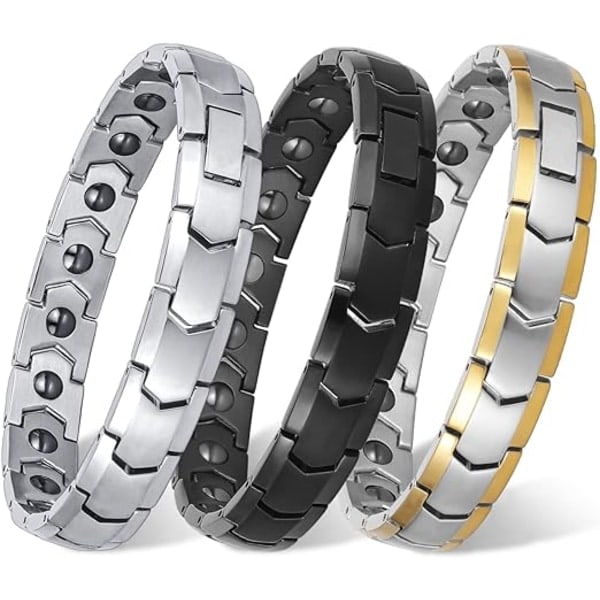 Magnetisk armbånd, magnetisk terapiarmbånd i titaniumstål, fuldt magnetisk armbånd med 18 magneter (sort)