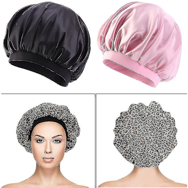 3 stycken Satin Bonnet Sovhuva, Sov Silke Bonnet Bred Band Satin Huva Silke Natt Sov Rea