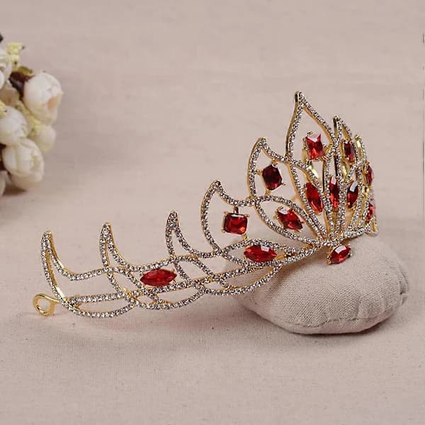 [PL】 Tiara Brudehodeplagg Bryllup Hodeplagg Kvinner Hårbånd Brud Rød Tiara Dame