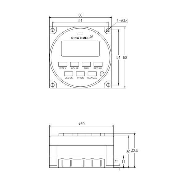 7-dagars Programmerbar Timer 220V DC med 12/24h Klocka, 1.6  \"