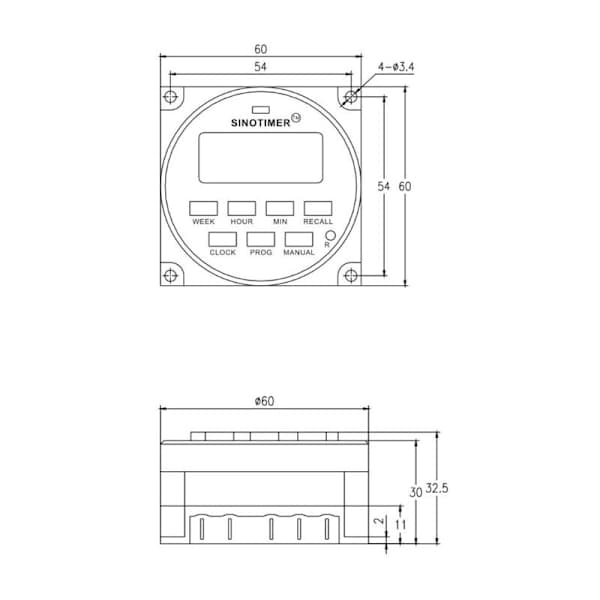 7-dagers Programmerbar Timer 220V DC med 12/24h Klokke, 1.6  \"