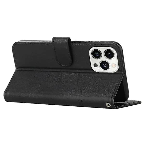 {PL}iPhone 15 Pro Plånboksfodral PU Läder Ställ Caif Textur Telefonskal Med Rem