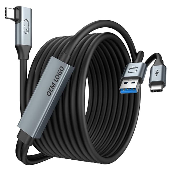 Fabriksanpassad 5m Extra Lång 2i1 Virtual Reality Headset Länkkabel USB 3.2 Type-C Höghastighet 5gbps Dataöverföring Nylon VR Spel【COPL】