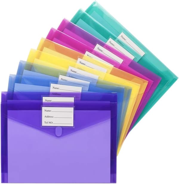 10-pack plastfickor, genomskinliga dokumentfickor