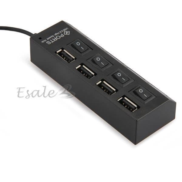 Sort USB 2.0 HUB 4 Porte 480 Mbps med LED-kontakt til PC Tablet[CO]