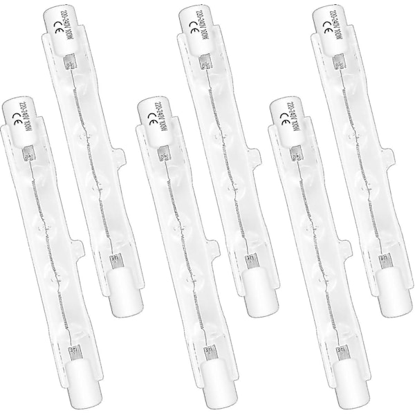 Paket med 6 Halogenlampor R7s 78mm 100W 230V, Dimbar Halogenrörlampa, Varmvit 2700K, 1500lm, Linjär Halogenspotlight, För Landskapsbelysning