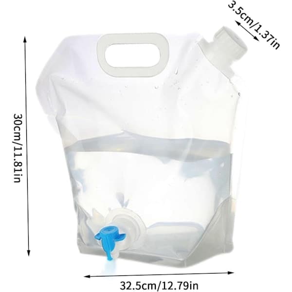 Vikbar 5L vattenpåse med tätt lock & kran, 2-pack hopfällbara vattenbehållare för utomhusbruk