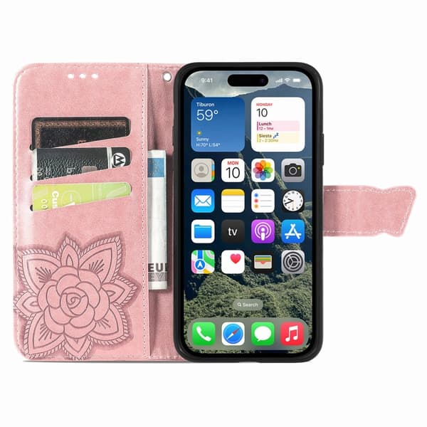 iPhone 17e / 16e Kotelo Perhoskuviolla Ruusukulta