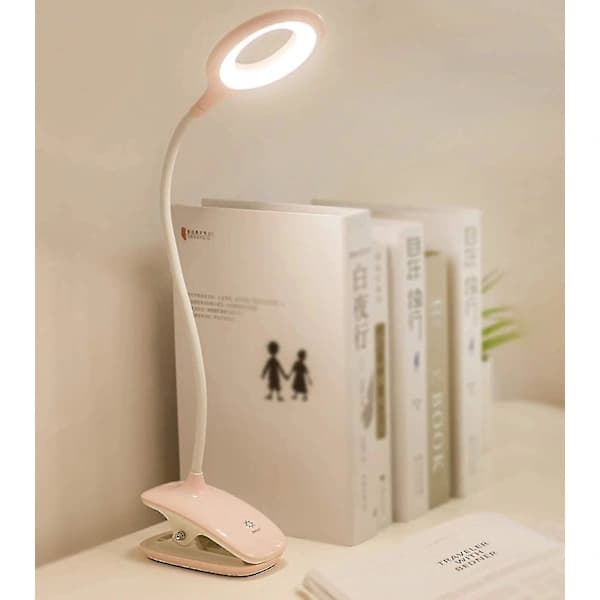 {PL}LED-klemme Leselys Dimbar Øyebeskyttelse Bordlampe Rosa