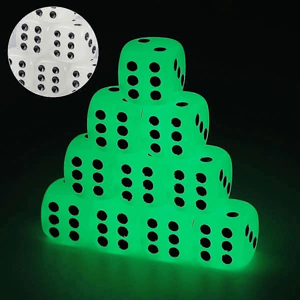 {PL}10 stk. Mahjong Sæt Håndlavede Terninger Lysende Terninger Sorte Prikker Terninger Halloween Terninger Sort 1,6X1,6cm