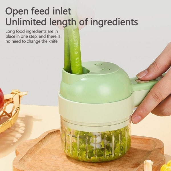 4 in 1 Kannettava Sähköinen Vihannesleikkurisetti, Keittiön Kotitalous Vihannesleikkuri Mini Langaton Sähköinen