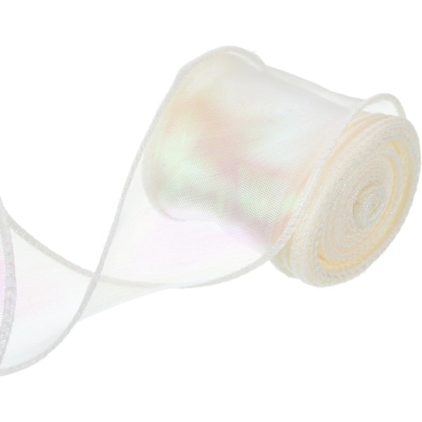 4cm*10 jaardia Leveä Reunustettu Kiiltävä Organza Nauha Beige Pastelli Sifonki Nauha Lahjapaketointiin, Kukkakimppuihin ja Hääkakun Koristeluun