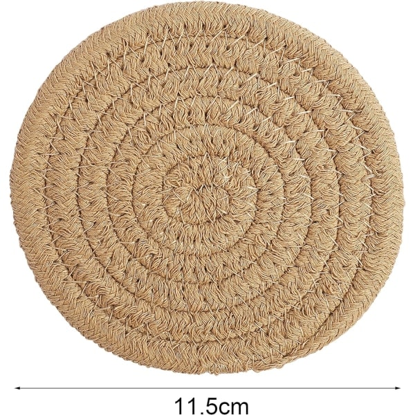 6 stk kaffefargede drikkebrikker, 11,5 cm runde vevde brikker Vannabsorpsjon Vevd drikkebrikke Varmebestandig brikke