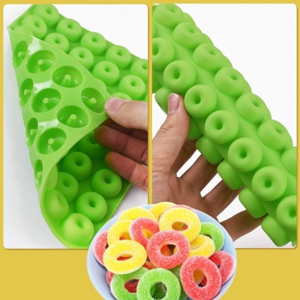 Newk Donut Candy Silikonform, 4-pakning 48-hulls gummiform med 2 dråpetellere, non-stick matkvalitetsform (grønn + blå + rød + rosa)